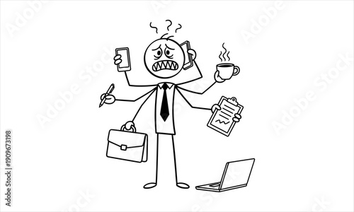 Stressed Businessman Juggling Multiple Tasks and Responsibilities at Work