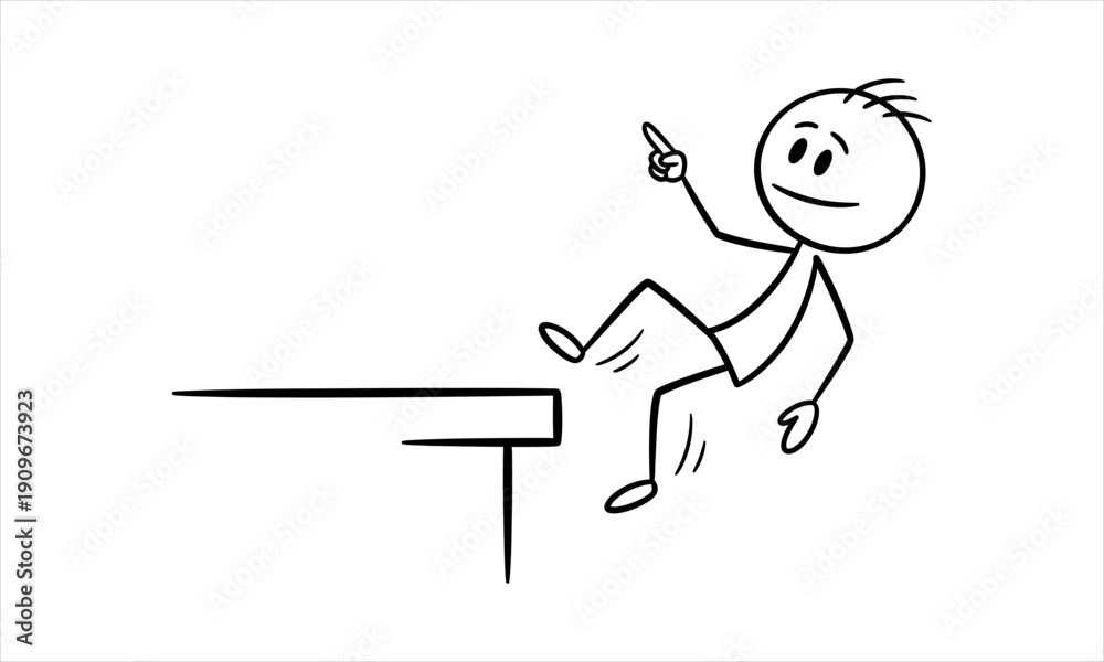 Fototapeta premium Stick figure falling off a ledge, symbolizing a risky decision or misstep