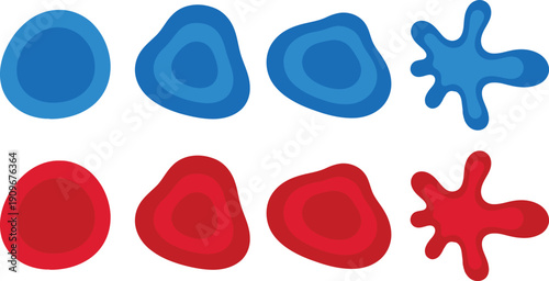 A colorful illustration of red and blue blood cells on a white background
