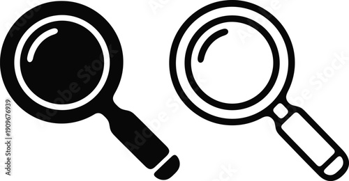 Two magnifying glasses are shown in black and white on a clean background