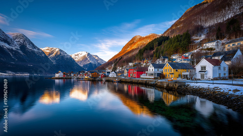AI generator images of Beautiful scenery and striking water reflections make up Norway's oldest and best-preserved fishing village, 