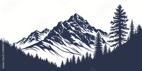 Majestic mountains with snow capped peaks and tall evergreen trees in the foreground