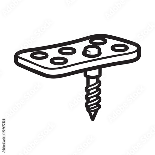 A screw with a flat head and multiple holes