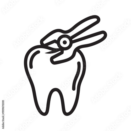 A tooth with dental scissors on top