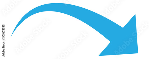 A clean blue arrow icon with a smooth downward curve. Perfect for user interface design, navigation buttons, or indicating a decrease in data. Vector illustration. Eps 10