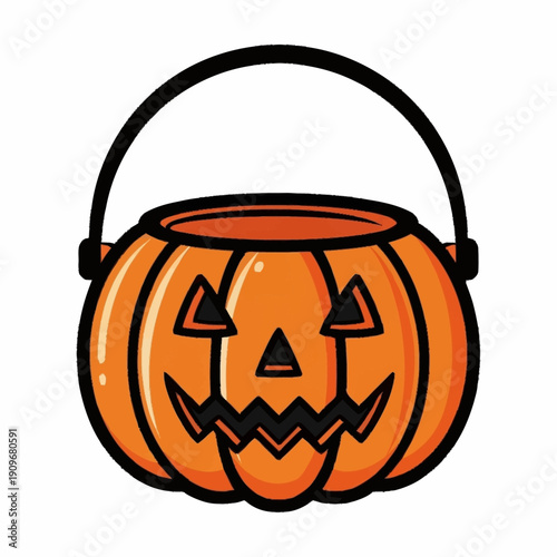 Halloween Pumpkin Bucket Cartoon Illustration.