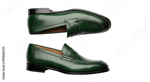 Photos Elegant green leather penny loafers isolated PNG, stylish footwear for formal oc