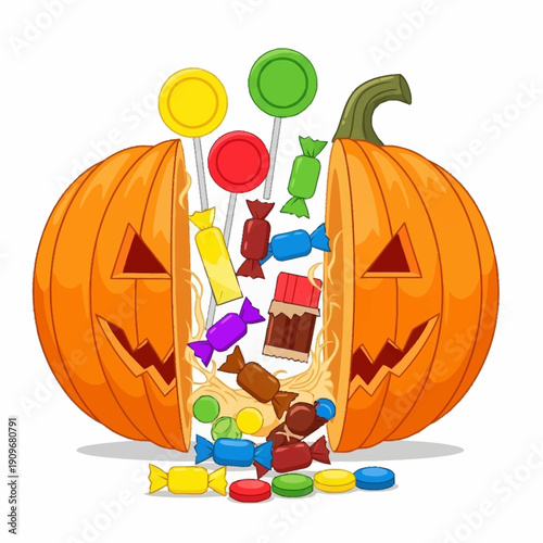 Jack O Lantern Pumpkin Filled With Candy.