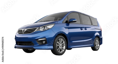 Photos Blue minivan isolated PNG on transparent background, family vehicle for transpor