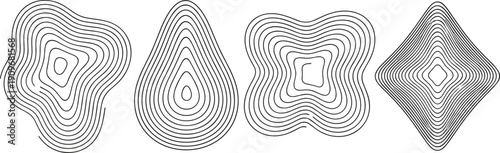 Vector illustration of abstract contour plots in black-and-white line art symbolizing geography, mathematics, physics, scalar fields, and visualization