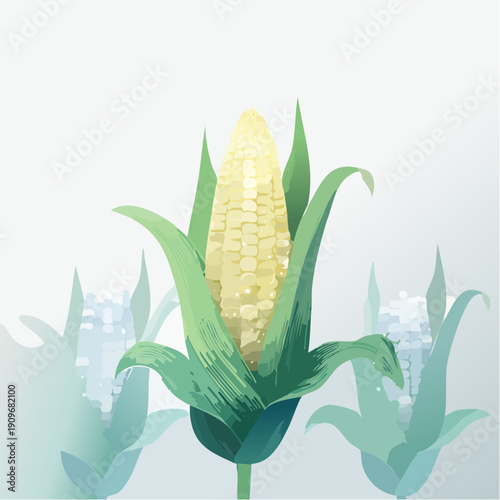 Vibrant single ear of corn illustration, showcasing agricultural growth and natural produce