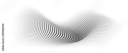 Flowing Wave Dot Halftone Pattern: Curve Gradient Shape on Transparent Background. Suitable for AI, Tech, Network, Digital, Science, and Technology Themes.
