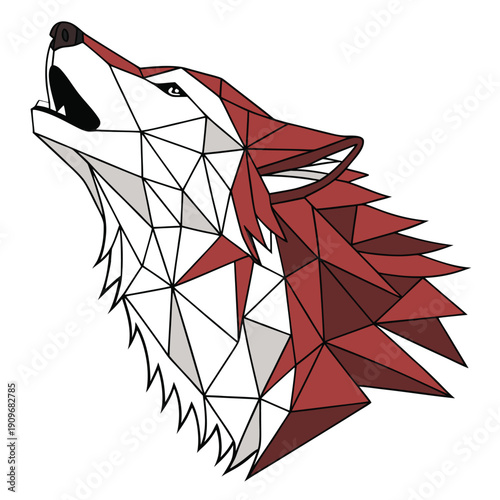 Minimalist vector art illustration of an origami paper bird icon on a red background featuring a clean line design concept and artistic symbol