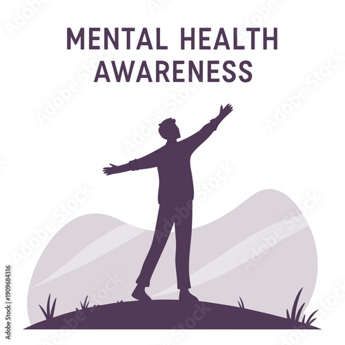 Promoting mental health awareness with a person standing on a hilltop