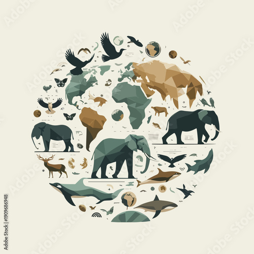 world wildlife day earth tone animal network flat vector infographic