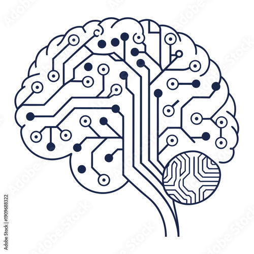 Intricate illustration of a brain with circuit board patterns and neural connections
