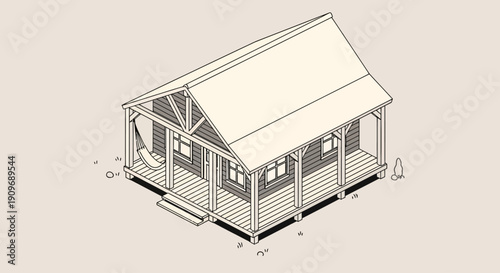 Classic Wooden Cottage House Illustration Representing Traditional Residential Architecture And Rural Living
