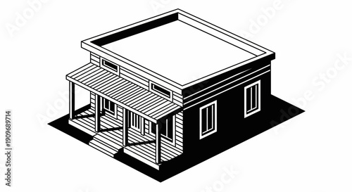 Modern Prefabricated House Isometric Illustration Representing Contemporary Modular Home Architecture
