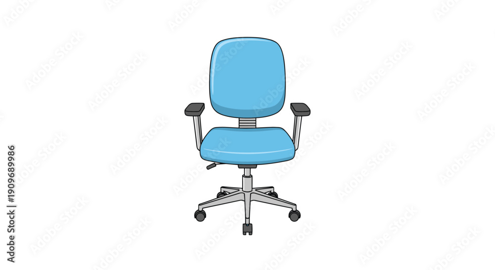 Obraz premium A modern blue ergonomic office chair with armrests and wheels, designed for comfort and support during long hours of work.