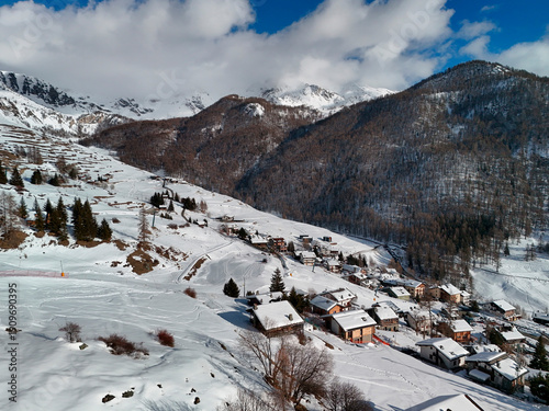 Wallpaper Mural Chamois alpine village aerial view in winter season Torontodigital.ca