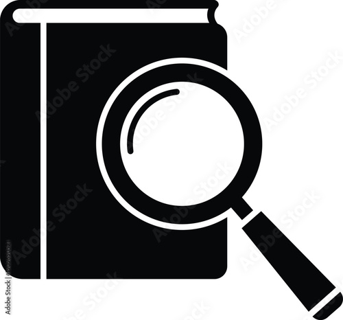 Black book with magnifying glass searching for information research