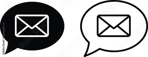 Black and white speech bubbles with email envelope message communication