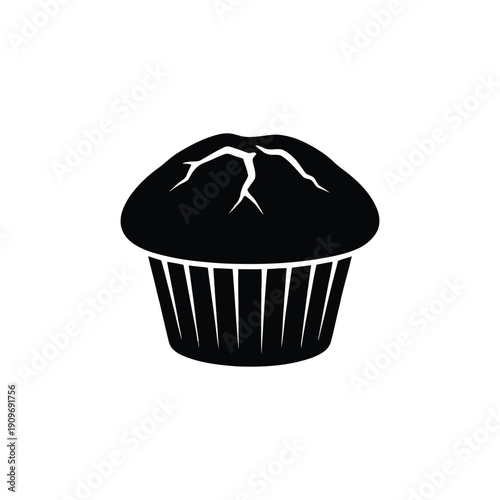 Muffin with Cracked Top Silhouette. Bakery Style Muffin Silhouette. Fresh Baked Muffin Vector.