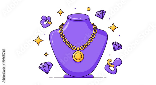 Golden Necklace Pendant on Jewelry Display.