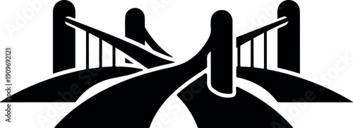 Minimalist bridge crossing gap silhouette black and white vector illustration for business success and connection concept