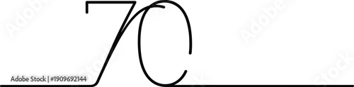 Stylized number 70 vector illustration, continuous line typography design, minimalistic artistic digits, creative decorative numeric graphic artwork