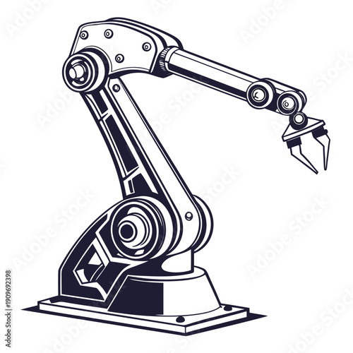 An industrial robotic arm with a gripper attachment, ready for automation tasks