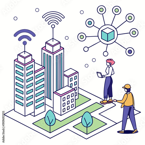 A person using a smartphone to interact with a smart city network.