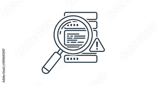 Magnifying glass examining document with warning sign