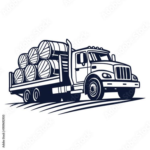 A large truck loaded with wooden logs is driving on a road.
