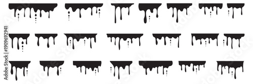 Black dripping oil stain, melt drips , liquid, ink silhouettes isolated vector illustration.