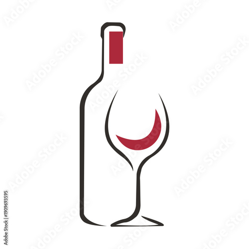 A sleek outline illustration of a wine bottle paired with a filled wine glass