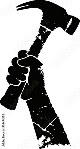 hand holding hammer silhouette construction tool and worker ready for repair and building tasks