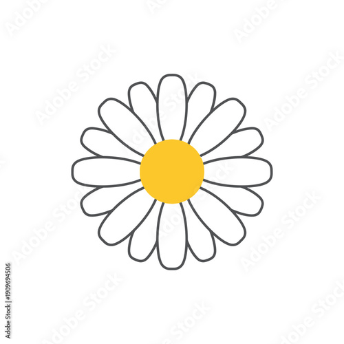 Minimal Flat Vector Icon of Chamomile Flower with 12 Petals