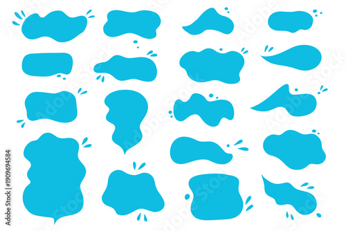 Water drops and splash silhouette in simple doodle style. Set different liquid shapes. Water speech bubbles collection isolated on white background.