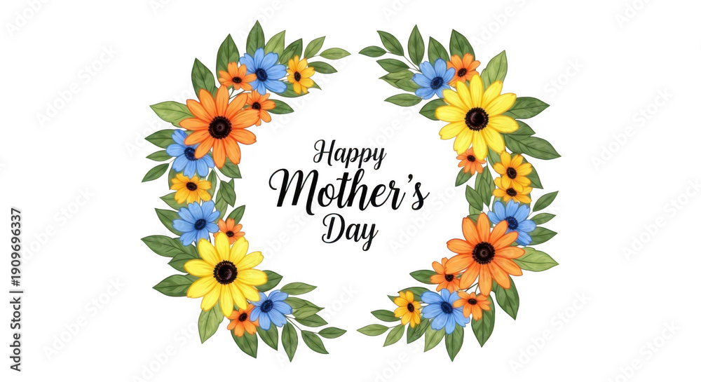Obraz premium a floral wreath with mothers day message in the center surrounded by vibrant flowers and leaves. isolated on trannsparent background