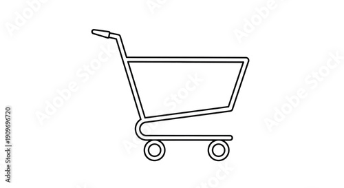 Simple line drawing of a shopping cart black outline silhouette