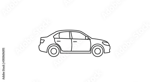 Simple line drawing of a sedan car black and white silhouette