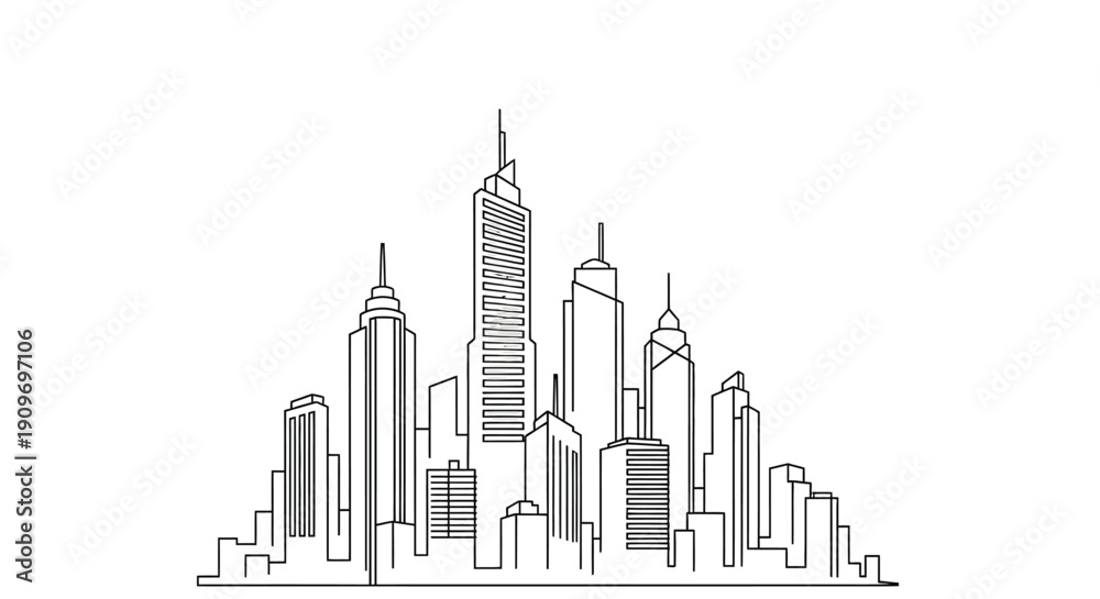 Fototapeta premium A detailed line drawing of a modern city skyline silhouette