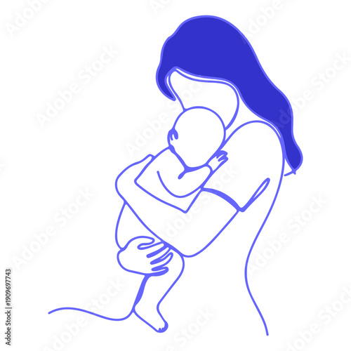 mother and baby, woman, who appears to be standing or gently leaning, conveying a sense of calm and maternal posture, continuous line drawing digital illustration.ai