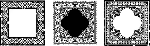 Ornate square and quatrefoil decorative frames with intricate floral and geometric patterns