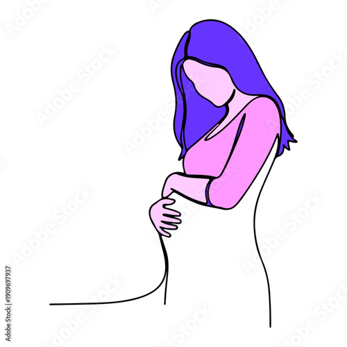 woman, who appears to be standing or gently leaning, conveying a sense of calm and maternal posture, continuous line drawing digital illustration.ai
