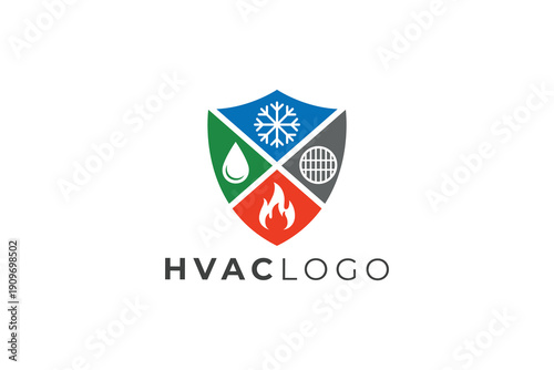Professional Plumbing Heating Cooling and Sewer HVAC Logo Template for Home Service Companies