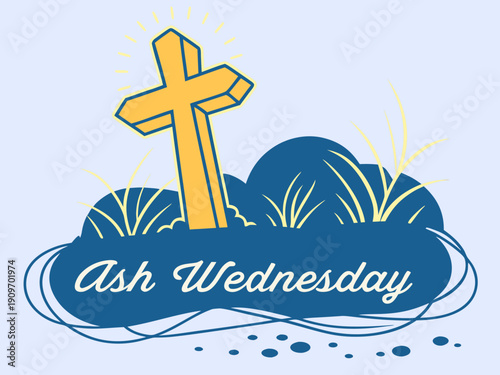 ash wednesday christian holiday graphic with cross and grass