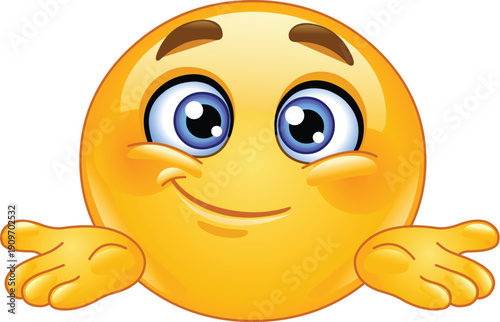 Emoji Emoticon Shrugging with Open Hands and a Questioning Expression, I Dont Know Gesture.