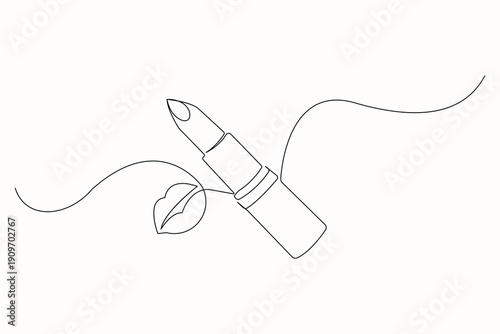 Lipstick one line art design and white background	